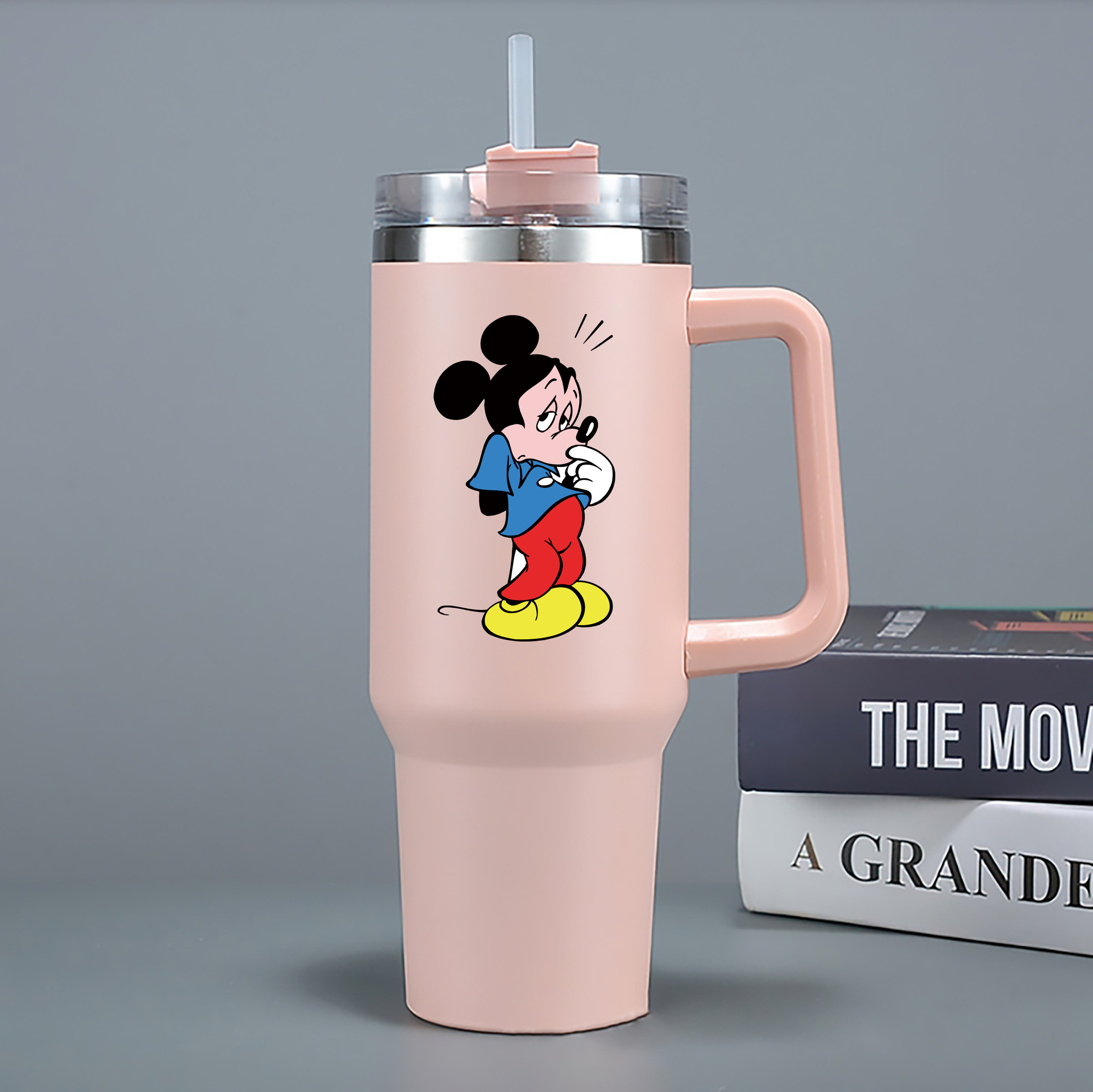 （画像用） ミッキーマウス Mickey Mouse 1200mL車用タンブラー - クリスタルステッカー（プラスチックストロー付き）